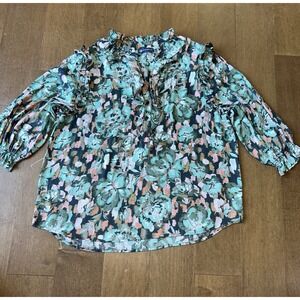 Democracy Women's Flowy Abstract Floral Boho Top Sz Large Artsy Smock